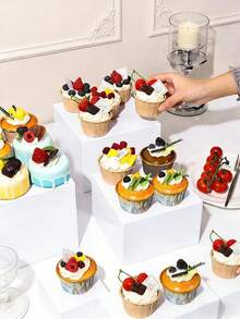 6pcs/Set White Square Pentagonal Desktop Storage Rack - Acrylic Display Box, Cubic Display Jewelry Nested Stand With Hollow Bottom Dual-Use Storage And Display Box, Desktop Storage Rack | Storage Box; For Party, Wedding And Other Holiday Dessert Cake Display And Storage, Used To Display Jewelry, Cakes, Donuts And Other Items On The Tabletop - Multicolor - View 4