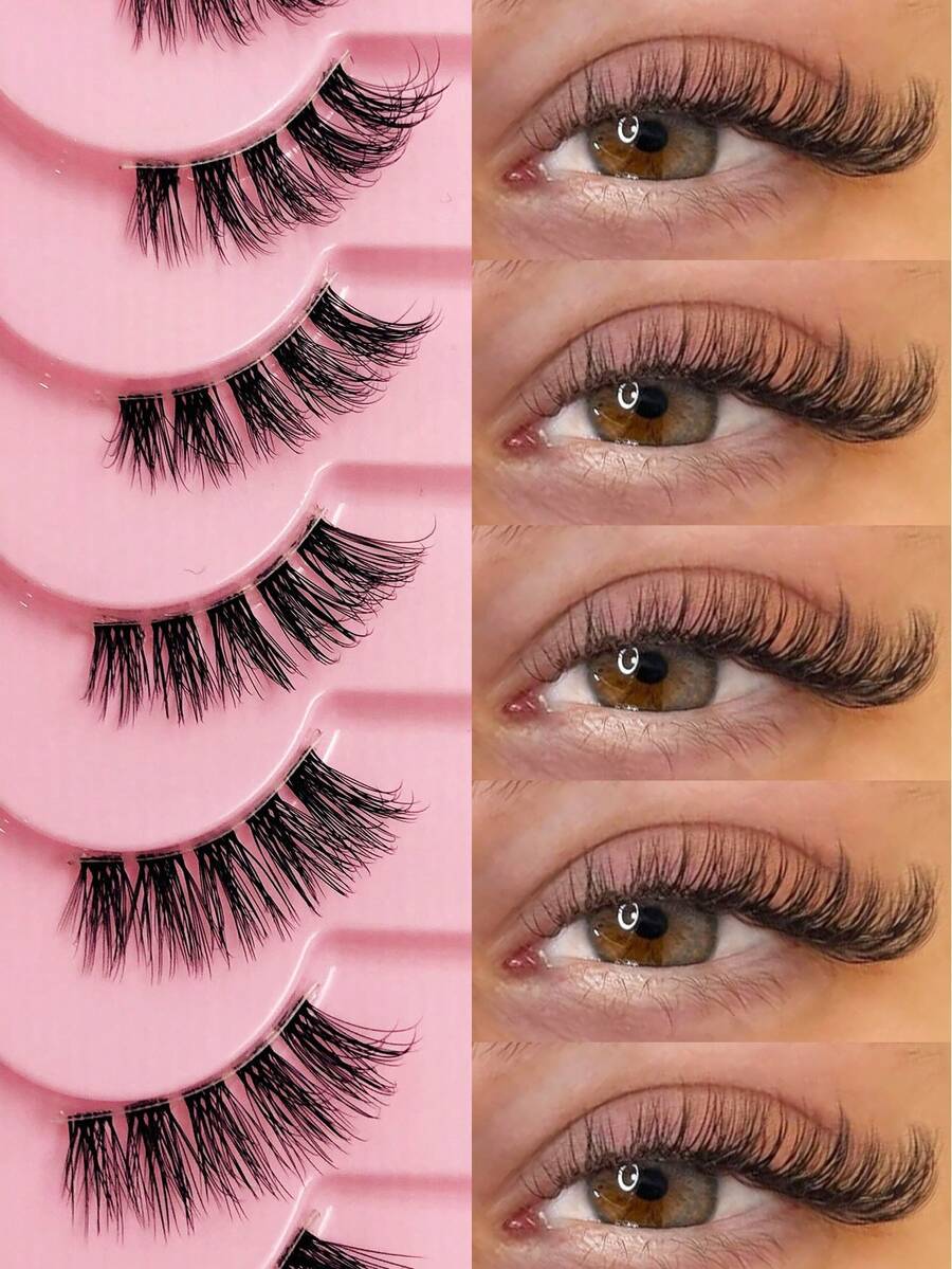 Asiteo Eid Al-Fitr 10 paires de faux-cils à demi-longueur avec bande transparente. Regard naturel, queue d'œil de chat, cils allongés, doux et moelleux, faux-cils en poils de vison naturels. Convient pour le maquillage quotidien, le maquillage de blogueuse beauté, les bandes de faux-cils, les faux-cils, les voyages, la plage, les sorties, les fêtes, les enterrements de vie de jeune fille, les enterrements de vie de jeune homme. - Demi-cils - Voir 1