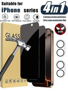 Juego de 4 en 1 - 2 piezas de protector de pantalla de privacidad para iPhone 16 Pro Max de 6.9 pulgadas + 2 piezas de protector de lente de cámara, compatible con 17 Pro Max, 17 Pro, 17 Air, 16 Pro, 16 Plus, 15 Pro Max, 15 Pro, 15 Plus, 14 Pro Max, 14 Pro, 14 Plus, 13 Pro Max, 13 Pro, 12 Pro, 11 Pro Max. Protección de pantalla esencial con protector de pantalla de vidrio templado con privacidad. - Negro - Ver 9