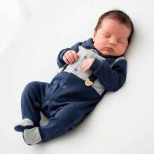 Baby Boy's Long-Sleeved Ribbed Knit  Sweet Dream Enzo Lion Brown/Anchor Navy/ Heather - Sizes S And M - Hải quân trơn - Xem 4