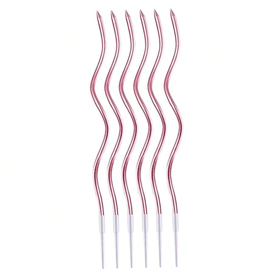THINGS ALREADY 6 Vela Espiral Palito Aniversário Metalizada Bolo Ondulada Festas Decoração Bolo de Aniversário - Pink - Visão 1