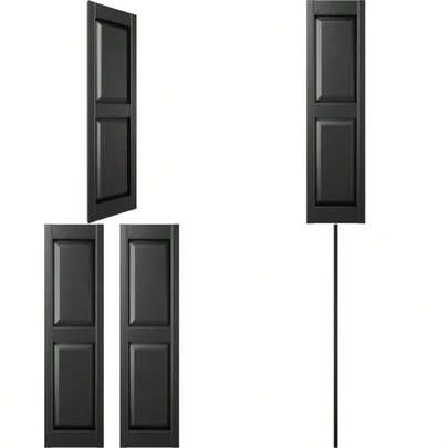 Builders Edge 14.75 In. W X 51 In. H Builders Edge Standard Two Equal Panels Raised Panel Shutters Includes Matching Installation Spikes Per Pair 002 - Black