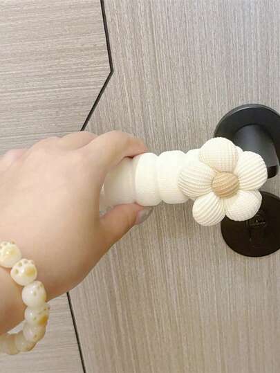 可爱卡通娃娃门把手套，防撞防静电，适用于卧室门把手，花卉图案，柔软保暖保护套，左右门通用，家居防护