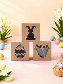 6 piezas Cajas de regalo con patrón de conejito y pollito de Pascua con ventana transparente, cajas de dulces de conejito de Pascua, bolsas para hornear, bolsas de embalaje de alimentos, decoraciones de Pascua, suministros para fiestas de Pascua, adecuadas para regalos de fiesta de cumpleaños, regalos de Pascua, decoración del hogar, decoración de mesa de cocina - Multicolor - Ver 4