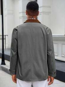 Runcati Chaqueta militar de algodón vintage para hombre, ligera, con botones, bolsillos y casual para exteriores, ideal para primavera - Gris Oscuro - Ver 4