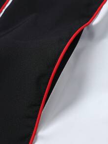 Driftmere Loose Retro Patchwork Zip-Up Jacket, Colorblock Racing Style Stand Collar - Black and White - View 8