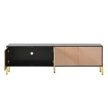 Modern TV Stand, TV Cabinet, TV Panel, Low TV Unit. Unique Color Block Design. 179 X 35 X 53.5 Cm (Length X Width X Height). - Black + Wood Tone - View 9