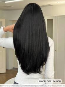 NICKY WALL 24 Inch Layered Long Straight Wig With Bangs, High Density Fluffy Heat-Resistant Synthetic Fiber, Suitable For Daily Wear And Holiday Parties - Black - View 5