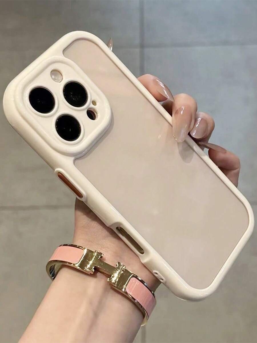 1 pieza Funda de teléfono de acrílico blanco 2 en 1 de color crema, diseño clásico con botones contrastantes, minimalista y de moda, compatible con iPhone 17 Pro Max/16 Pro Max/13/15/16/15 Pro Max/17 Pro/14/11 - Blanco - Ver 1