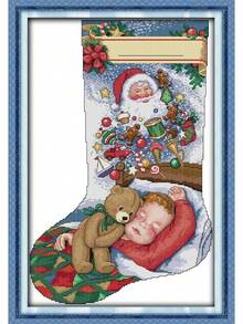 CaptainCrafts - Kit de punto de cruz, punto de cruz, sin impresión, bordado, calcetines de Navidad (sueño, sin preimpresión, 14 quilates, 13.4 x 19.3 pulgadas) - Sueño - Ver 2