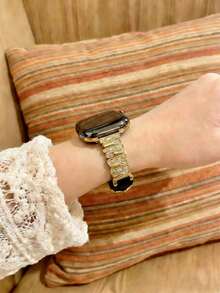 Dây đeo đồng hồ da pha lê bất đối xứng, phù hợp với kích thước mặt đồng hồ 38/40/41/42/44/45/46/49mm, tương thích với Apple Watch Ultra/SE10/9/8/7/6/5/4/3/2/1 Series - vàng đen - Xem 5