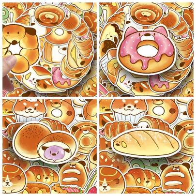 50pcs Cute Cartoon Bread Dog Food Series Stickers, Suitable For Scrapbooking, Diaries, Notebooks, Water Bottles, Cars, Etc. Faith-Based Design With Positive Messages, Great Gift