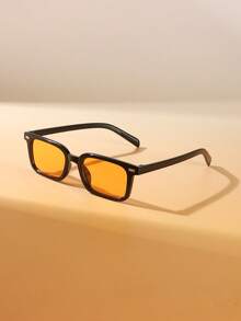 1 PC Women's Retro Fashion Glasses Classic Rectangle Polycarbonate Frame Fashionable Orange And Tea Lens Suitable For Beach Vacation With Glasses Box - 彩色 - 查看 5
