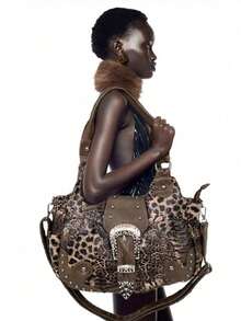 Rollcall Y2K Streetwear Women's Personalized Leopard Print Handbag, Large Capacity Vintage Rivet Crafted Shoulder Bag, Multi-Pocket Detachable Strap - Brown - View 7