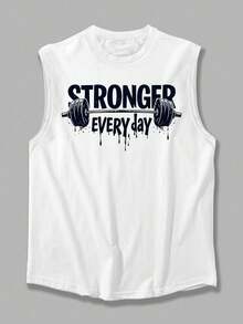 Một món đồ thời trang - Áo ba lỗ cổ tròn in hình tạ dành cho nam giới, thích hợp cho các hoạt động thể thao ngoài trời mùa hè và tập luyện thể dục | Phù hợp cho cả hoạt động thể thao và giải trí. - trắng - Xem 3