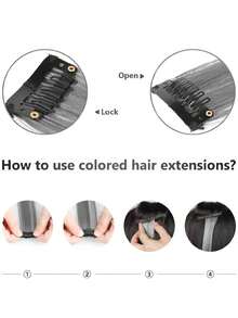 5pcs Colorful Clip-In Hair Extensions, 20-Inch Straight Synthetic Hair Clips For Party Costume, Christmas Or New Year Gift For Girls (Wine Red) - 酒紅色 - 查看 9