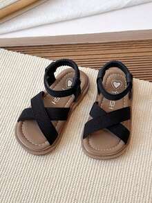 1双女童交叉绑带夏季新款时尚轻便平底凉鞋 - 黑色 - 查看 4