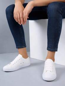 tenis hombre mujer choclo bajo casuales de lona planos de gran tamaño unisex baratos moda 22mx 28mx ideal para combinar con todo skate choclo gimnasio cómodos al caminar básicos azul negro total - Blanco - Ver 3