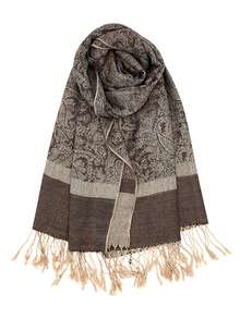 1件装时尚围巾佩斯利花纹羊绒披肩女士围巾羊绒提花围巾冬季保暖编织毯加厚披肩，穆斯林头巾 - 棕色 - 查看 3