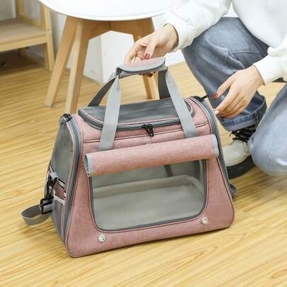 Bolsa de transporte portátil para gatos, bolsa dobrável para gatos, bolsa de ombro refletora para animais de estimação, mochila transversal para gatos, transporte para viagens ao ar livre (rosa)