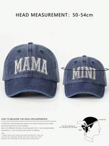 2顶绣有“MAMA + MINI”字样的亲子款水洗棒球帽，可调节户外遮阳帽，男女童均适用，适合春季、秋季、旅行、海滩等场合。 - 刺繡 - 查看 7