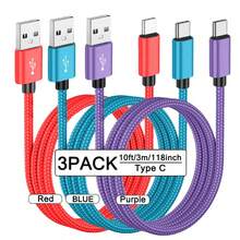 3-Pack USB-C Fast Charging Cables [3.3/6.6/10 Ft] USB-A To C Nylon Braided Charging Cords, C-Type Data Sync Cables Compatible With Samsung Galaxy A14 5G A13 A54 A53 A23 A24 A03s S23 S22 Ultra S21 S20, Compatible With IPhone 16, 16 Pro Max, 15, 15 Plus, 15 Pro, 15 Pro Max, Redmi, OnePlus And Android Phones, Compatible With Type-C Chargers - Multicolor - View 30