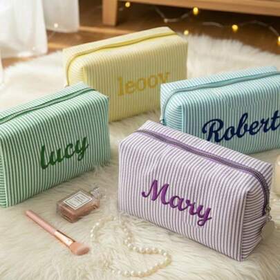 Spersonalizowany piórnik, piórnik, etui na artykuły papiernicze, organizer na artykuły biurowe, torba na przybory szkolne, torba na zabawki, spersonalizowany piórnik, spersonalizowane haftowane imię, torba na prezent dla druhny, kosmetyczka podróżna, prezent świąteczny, spersonalizowane haftowane imię lub logo, wzór w paski, nadaje się na ślub, święta, powrót do szkoły