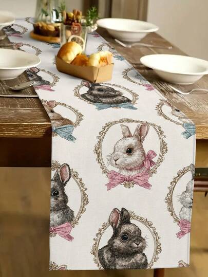 1条复活节兔子图案桌旗，复活节彩蛋图案家居装饰桌旗，复活节家居装饰，1条桌旗，4个餐垫，1个枕套，3种产品可选，家居装饰室内/室外派对用品，房间装饰。适用于复活节家居厨房装饰和活动派对装饰。