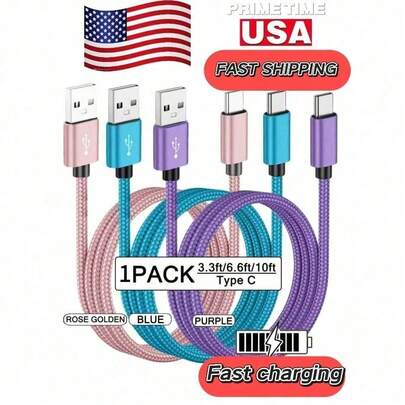 USB Type C Cable Date Sync 2.4A Fast Charging For Samsung  Android Mobile Phone 1m 2m 3m Nylon Braided Wire Charger Cable