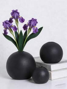 Matte Black Spherical Vase, Bohemian Mysterious Textured Vase, Monochrome, Interwoven Pattern, Exotic Flair, Home Decor Flower Arrangement, Smooth Round Shape, Perfect For Home Decor, Dining Table Setting/Wedding, Dining Room, Office, Golden Living Room, Holiday Decoration And Birthday/Graduation Gift - Black - View 6