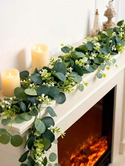 1/2pcs Faux Green Eucalyptus Vine And Silver Dollar Eucalyptus Leaf Wreath, Suitable For Home Decor, Wedding, Party, Tabletop, Wall Hanging, Living Room Decor, Spring Decoration