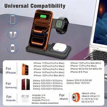 Trạm sạc không dây đa năng có thể gập lại, 3 trong 1, sạc nhanh, tương thích với iPhone 17/16/15/14/13/12/11/X/8 Series, Ultra/SE/11/10/9/8/7/6/5/4/3/2, Pro/4/3. Đế sạc di động tiện dụng. - Nhiều màu - Xem 3