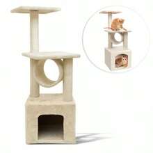 Árbol para Gatos Compacto de 3 Niveles Beige | Torre Rascadora de 90 cm con Plataformas y Postes de Sisal | Base 35x35 cm para Espacios Pequeños - Beis - Ver 6