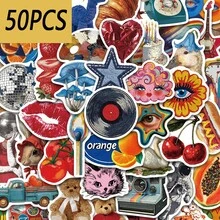 50PCS Vintage Y2K Style Fun Stickers, Suitable For DIY Decoration Of Mobile Phones, Laptops, Suitcases, Waterproof Stickers - Multicolor - View 1