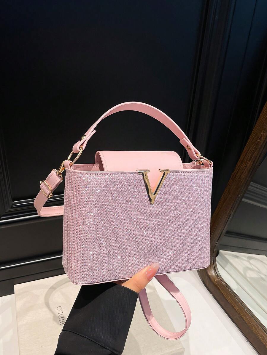 Bolso de cubo brillante para mujer, bolso de hombro y bandolera versátil, de moda para ir al trabajo y de compras