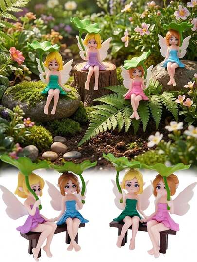 4 PCS / 1 PC Resin Lotus Leaf Elf Maidens Furnishing Articles, Car Central Furnishing Articles, Fairies Statues, Lotus Elves Miniature Statues, The Fairy Garden, Flower POTS, Garden Decoration, Home Decoration, Decoration, Birthday Desktop Lovely Decorative Furnishing Articles, Micro Landscape Furnishing Articles, Festival Decorations Furnishing Articles
