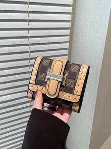 Cartera corta de mujer de piel de PU negra con remaches vintage, con múltiples ranuras para tarjetas, de moda y portátil, adecuada como regalo de cumpleaños para dama de oficina, cartera plegable de tres pliegues para monedas, cartera mini, cartera pequeña, cartera linda - Multicolor - Ver 3