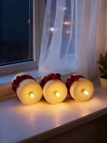 Three Flameless LED Electronic Candles With Remote Control Timer, 3D Warm Light Adjustable Wick, Suitable For Home, Wedding, Holiday, And Party Decorations. - Red Checkered Cloth - View 2