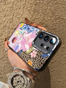1pc Luxury Leopard Print Electroplated Button Anti-Drop Phone Case Compatible With Samsung Smartphones - Multicolor - View 5