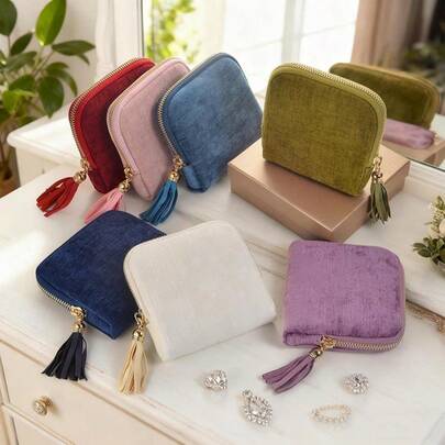 Tassel Zipper Large Capacity Jewelry Storage Bag, Crystal Bracelet Travel Jewelry Organizer Pouch, Elegant Jewelry Storage Bag , Makeup Room Decor