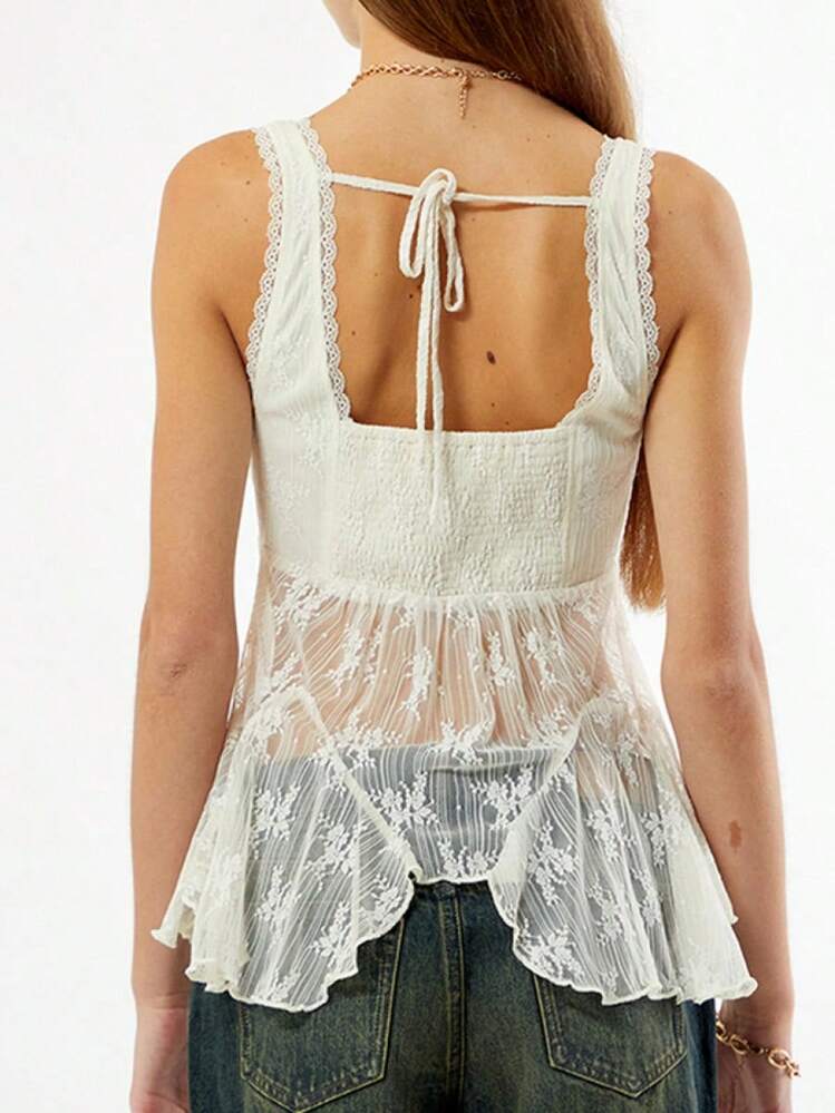 Womens Lace Babydoll Cami Spaghetti Straps Tank Top Sweetheart Neck Summer Going Out Crop Tops Y2k Cute Sleeveless Shirt - Blanco - Añade 3