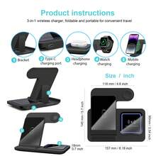 Trạm sạc không dây đa năng có thể gập lại, 3 trong 1, sạc nhanh, tương thích với iPhone 17/16/15/14/13/12/11/X/8 Series, Ultra/SE/11/10/9/8/7/6/5/4/3/2, Pro/4/3. Đế sạc di động tiện dụng. - Nhiều màu - Xem 10