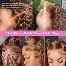 bling hair Perruque Lace Front Bouclée Marron Chocolat En Cheveux Humains - Water Wave Deep Curly - Dentelle Transparente 13x6 - Hairline Naturelle - Implantation Uniforme - Densité Naturelle - Perruque Longue Ondulée Effet Mouillé - Couleur Marron Chocolat Homogène - Structure Des Ondulations Définies - Perruque Ondulée En Cheveux Humains - Finition Soignée – Usage Quotidien Et Occasions – Lace Front 13x6 Respirante - S4 - 查看 9