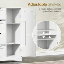 Bathroom Storage Cabinet With 4 Drawers And 1 Cupboard, Entryway Home Decor Furniture Towels Storage Organizer Unit, White - trắng - Xem 5