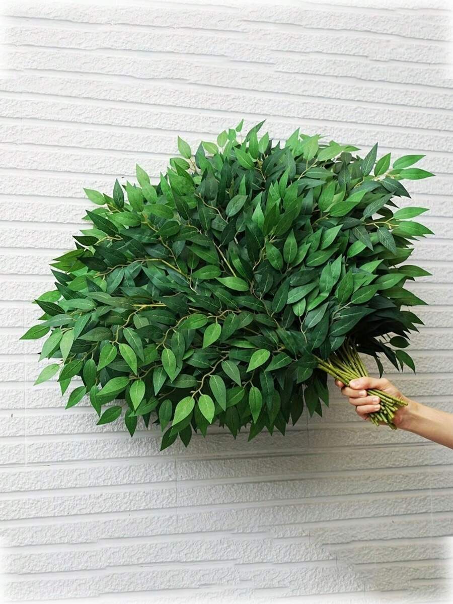 50 chiếc lá Ruscus xanh Ý, lá lụa nhân tạo màu xanh, lá liễu nhân tạo, cây xanh trang trí, đồ trang trí hoa lá thủ công tự làm, cây thường xanh, vật trang trí bàn làm việc, cây trang trí theo mùa - Thích hợp cho trang trí nhà cửa, đám cưới và tiệc tùng - Lá xanh