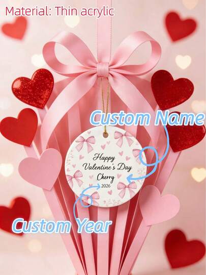 2026 Valentine's Day Customized Baby Name Decor, Personalized Acrylic Heart Shaped Bow Plaque, Holiday Party Decoration, Anniversary Collectible, Baby Shower Gift