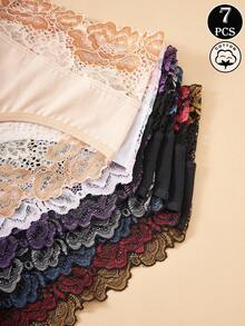 7条装高腰撞色蕾丝纯棉内裤，舒适透气女士内裤 - 彩色 - 查看 5