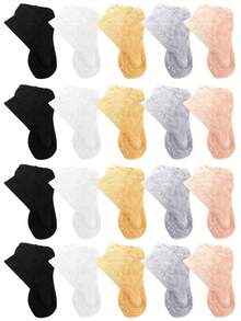 1/5/10双装女士蕾丝船袜，薄款隐形低帮透明镂空防滑袜，春夏款 - 彩色 - 查看 18