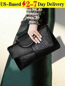 Fashionable Retro Party Clutch Bag, New Snakeskin Pattern Evening Purse, Elegant , Wedding - màu đen - Xem 5