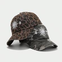 Fashionable Embroidered Leopard Print Curved Brim Baseball Cap, Women's Outdoor Camouflage Washed Casual Versatile Retro Sun Hat, Spring/Summer - Multicolor - View 1